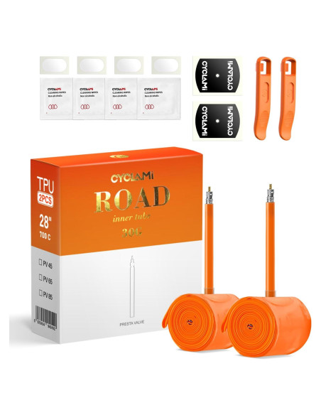 Paquete de 2 Tubos Internos TPU CYCLAMI 700C 30g Válvula Presta 65mm