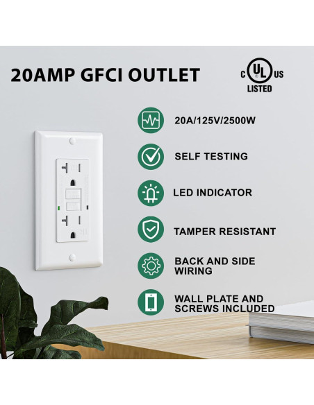 Toma de Corriente GFCI 20A BRILLTECH con Auto-Prueba y LED