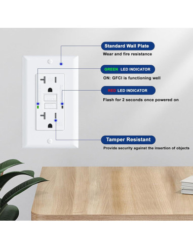 Toma de Corriente GFCI 20A BRILLTECH con Auto-Prueba y LED