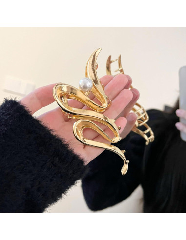 3 Clips de Garra de Metal Dorado Antideslizantes 11 cm para Cabello