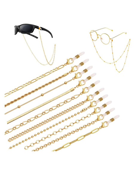 Cadena de Gafas HEIDKRUEGER Dorada 10 Piezas Accesorio Multifuncional
