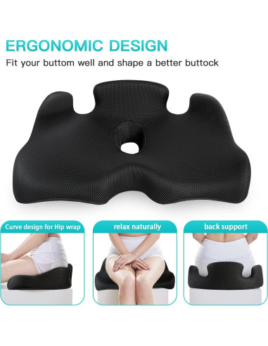 Cojín de Memoria Benazcap para Silla de Oficina y Coche - Negro