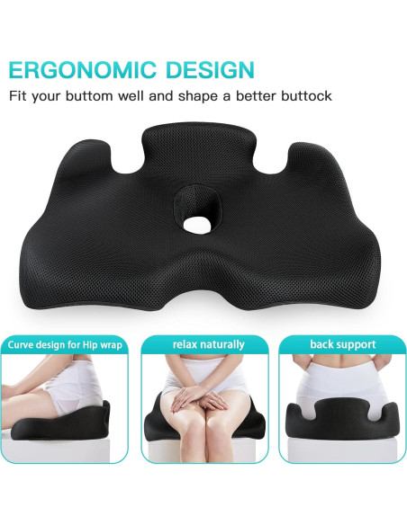 Cojín de Memoria Benazcap para Silla de Oficina y Coche - Negro