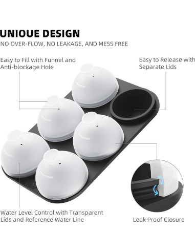 Molde de Hielo en Bola HONYAO - 6 Esferas de 4.6 cm