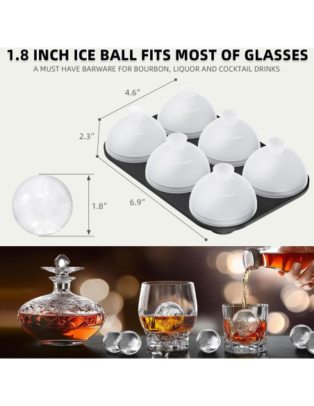 Molde de Hielo en Bola HONYAO - 6 Esferas de 4.6 cm