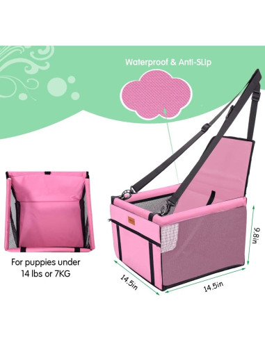 Asiento de Coche para Perros SWIHELP Rosa 40x32x24cm Impermeable