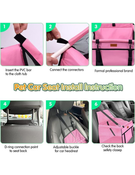 Asiento de Coche para Perros SWIHELP Rosa 40x32x24cm Impermeable