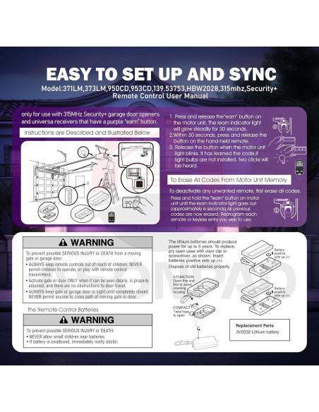 Control Remoto LiftMaster 371LM 950CD para Puerta de Garaje