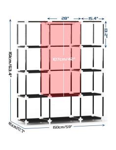 Armario Portátil Mavivegue 4 Capas Negro 149.86x45.72x162.56 cm 2