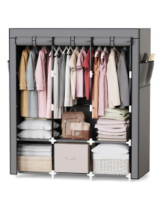 Armario Portátil Mavivegue Gris, 4 Varillas Colgantes, 130 cm