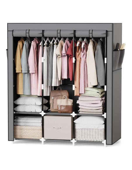 Armario Portátil Mavivegue Gris, 4 Varillas Colgantes, 130 cm