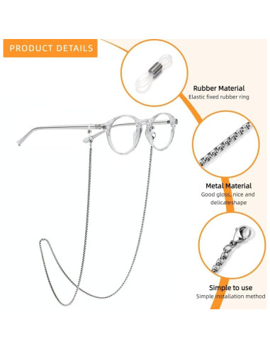 Cadena de Gafas 3 PCS Acero Inoxidable Unisex Elegante