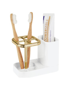Soporte para Cepillos de Dientes iDesign 4 Compartimentos Blanco/Dorado