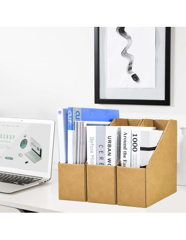 Soporte de Revistas de Cartón SAYEEC - Paquete de 3 - Organizador de Escritorio