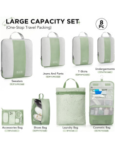 Set de 8 Cubos de Compresión OlarHike Verde Matcha para Viaje 2