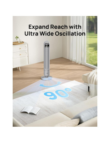 Ventilador de Torre Dreo TF117 Gris, 4 Velocidades, 90 Oscilación, Silencioso 28dB