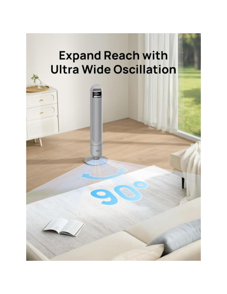 Ventilador de Torre Dreo TF117 Gris, 4 Velocidades, 90 Oscilación, Silencioso 28dB