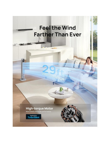 Ventilador de Torre Dreo TF117 Gris, 4 Velocidades, 90 Oscilación, Silencioso 28dB