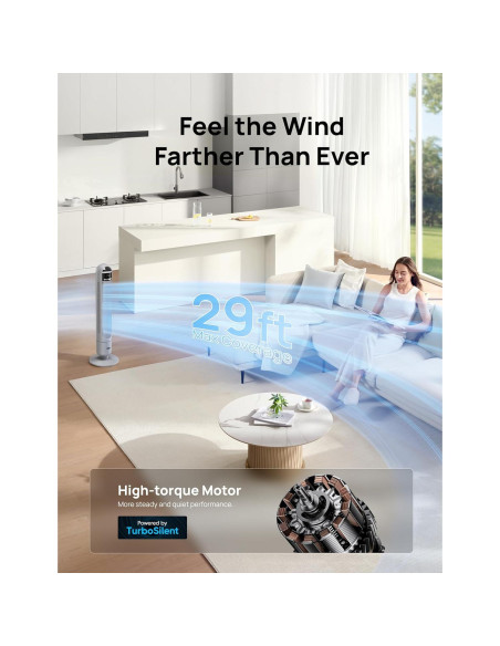 Ventilador de Torre Dreo TF117 Gris, 4 Velocidades, 90 Oscilación, Silencioso 28dB