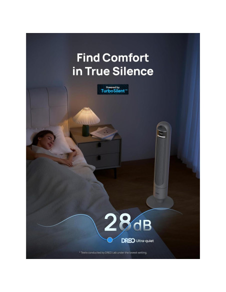 Ventilador de Torre Dreo TF117 Gris, 4 Velocidades, 90 Oscilación, Silencioso 28dB