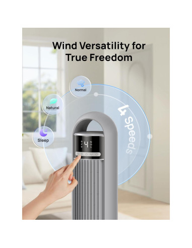 Ventilador de Torre Dreo TF117 Gris, 4 Velocidades, 90 Oscilación, Silencioso 28dB