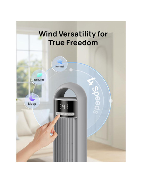 Ventilador de Torre Dreo TF117 Gris, 4 Velocidades, 90 Oscilación, Silencioso 28dB