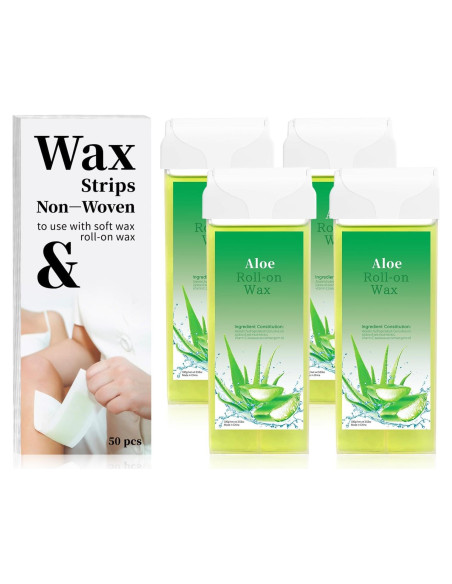 Cera Roll On WaxPro Aloe para Depilación - 4 Rodillos + 50 Tiras