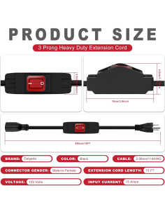 Cable de Extensión Impermeable 15FT Delgada con Interruptor 125V 2