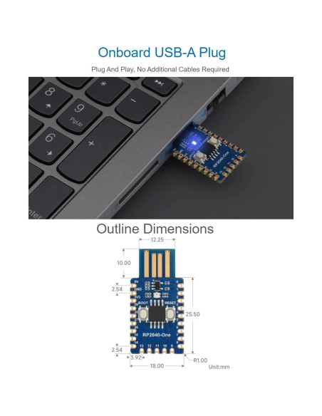 Placa de Desarrollo Waveshare RP2040-One 4MB Flash USB-A