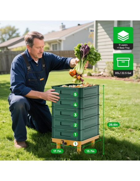 Compostador de Lombrices TOP XIAN 85L 5 Capas Verde