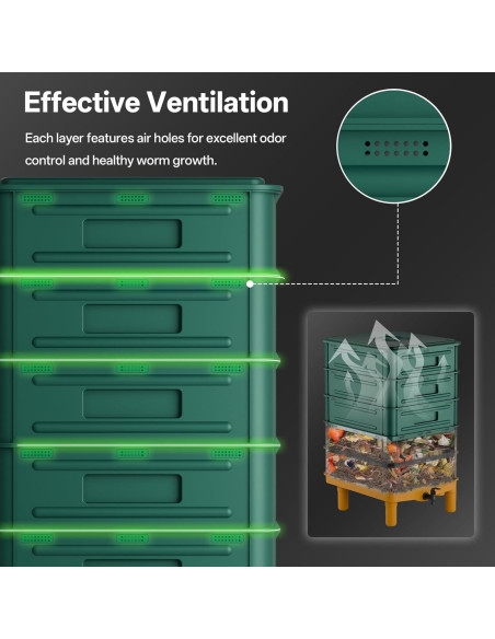 Compostador de Lombrices TOP XIAN 85L 5 Capas Verde