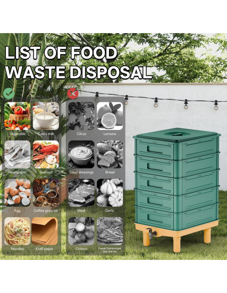 Compostador de Lombrices TOP XIAN 85L 5 Capas Verde