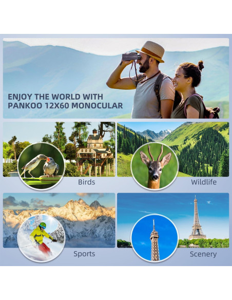 Monocular Pankoo 12x60 Alta Potencia con Adaptador y Trípode
