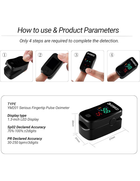 Oxímetro de Pulso ESPOO con Pantalla LED y 2 Pilas AAA