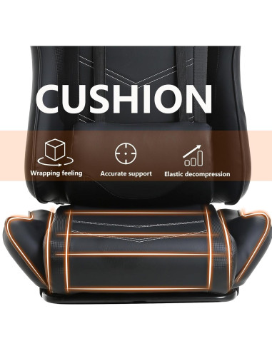 Silla de Juego Ergonómica BestOffice Negra con Reclinación y Soporte