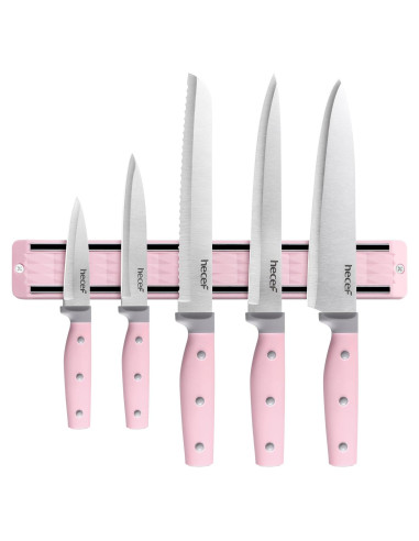 Juego de cuchillos de cocina hecef 6 piezas acero inoxidable rosa