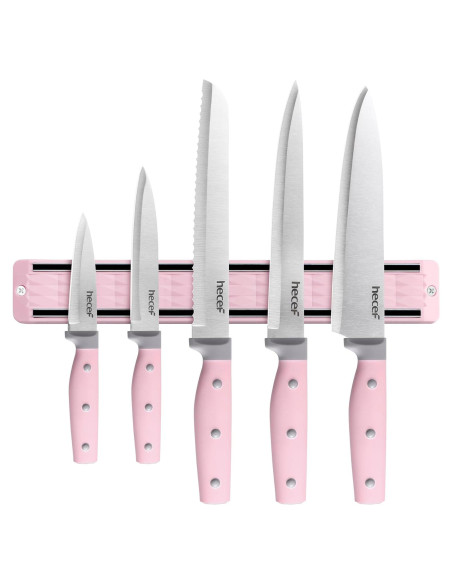Juego de cuchillos de cocina hecef 6 piezas acero inoxidable rosa
