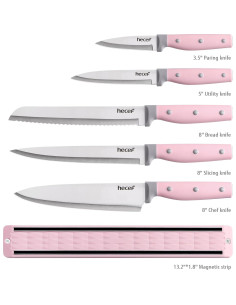 Juego de cuchillos de cocina hecef 6 piezas acero inoxidable rosa 2