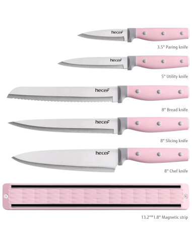 Juego de cuchillos de cocina hecef 6 piezas acero inoxidable rosa