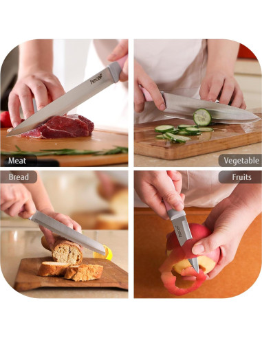 Juego de cuchillos de cocina hecef 6 piezas acero inoxidable rosa