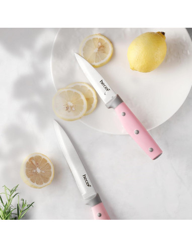 Juego de cuchillos de cocina hecef 6 piezas acero inoxidable rosa