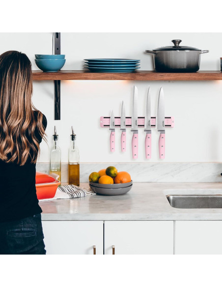 Juego de cuchillos de cocina hecef 6 piezas acero inoxidable rosa