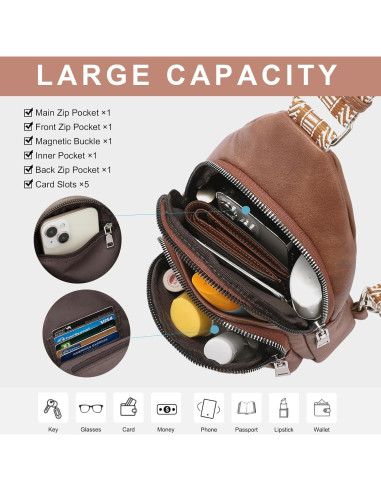 Bolso Bandolera CLUCI de Cuero Vegano para Mujeres - Marrón
