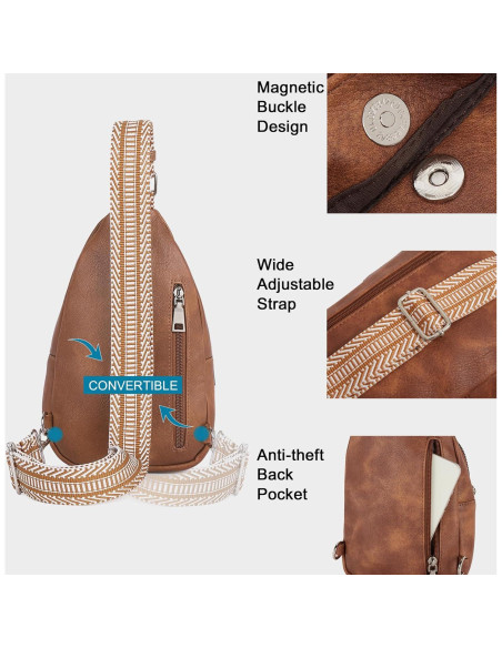 Bolso Bandolera CLUCI de Cuero Vegano para Mujeres - Marrón