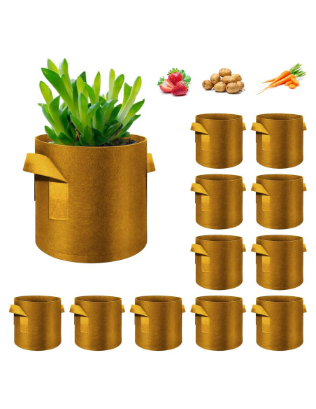 Paquete de 12 bolsas de cultivo WHATWEARS 3 Galones Marrón