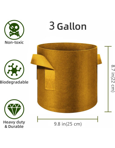 Paquete de 12 bolsas de cultivo WHATWEARS 3 Galones Marrón