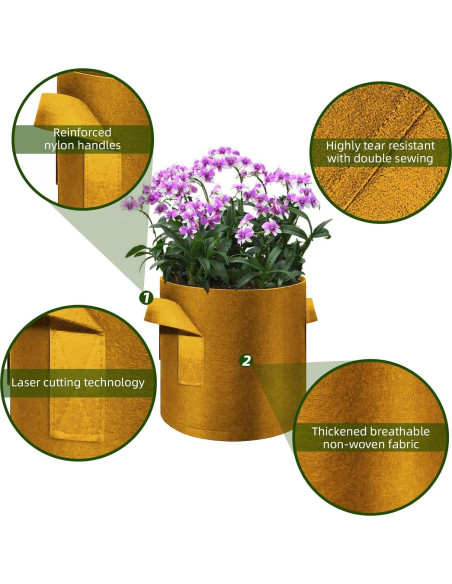 Paquete de 12 bolsas de cultivo WHATWEARS 3 Galones Marrón