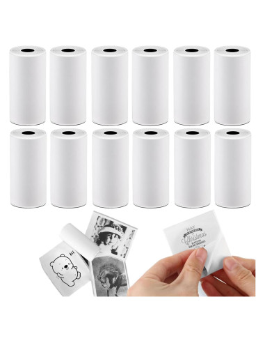 12 Rollos Papel Térmico Autoadhesivo BYBOUS 53mm x 3.75m