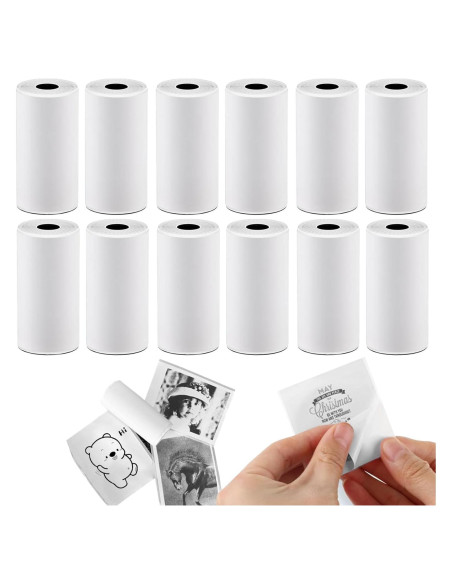 12 Rollos Papel Térmico Autoadhesivo BYBOUS 53mm x 3.75m