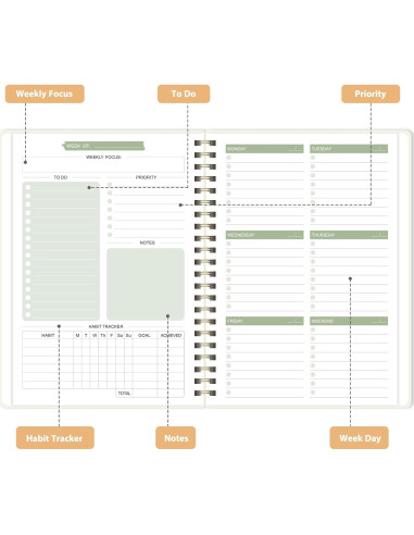 Planificador Semanal Sin Fecha VALOME A5 52 Semanas Verde